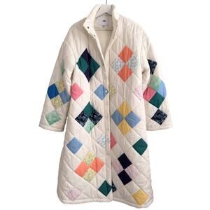 Yellow the Label Vera Quilted Coat Patchwork Print Snap Button L/XL